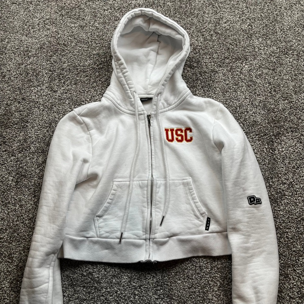 USC Trojans Hype and Vice White Cropped Zip Up Hoodie Sweatshirt Womens Size‎ M